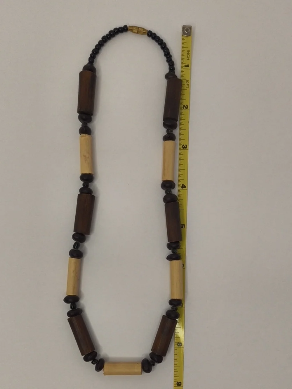 Natural Wood Bead Necklace Vintage Barrel Clasp